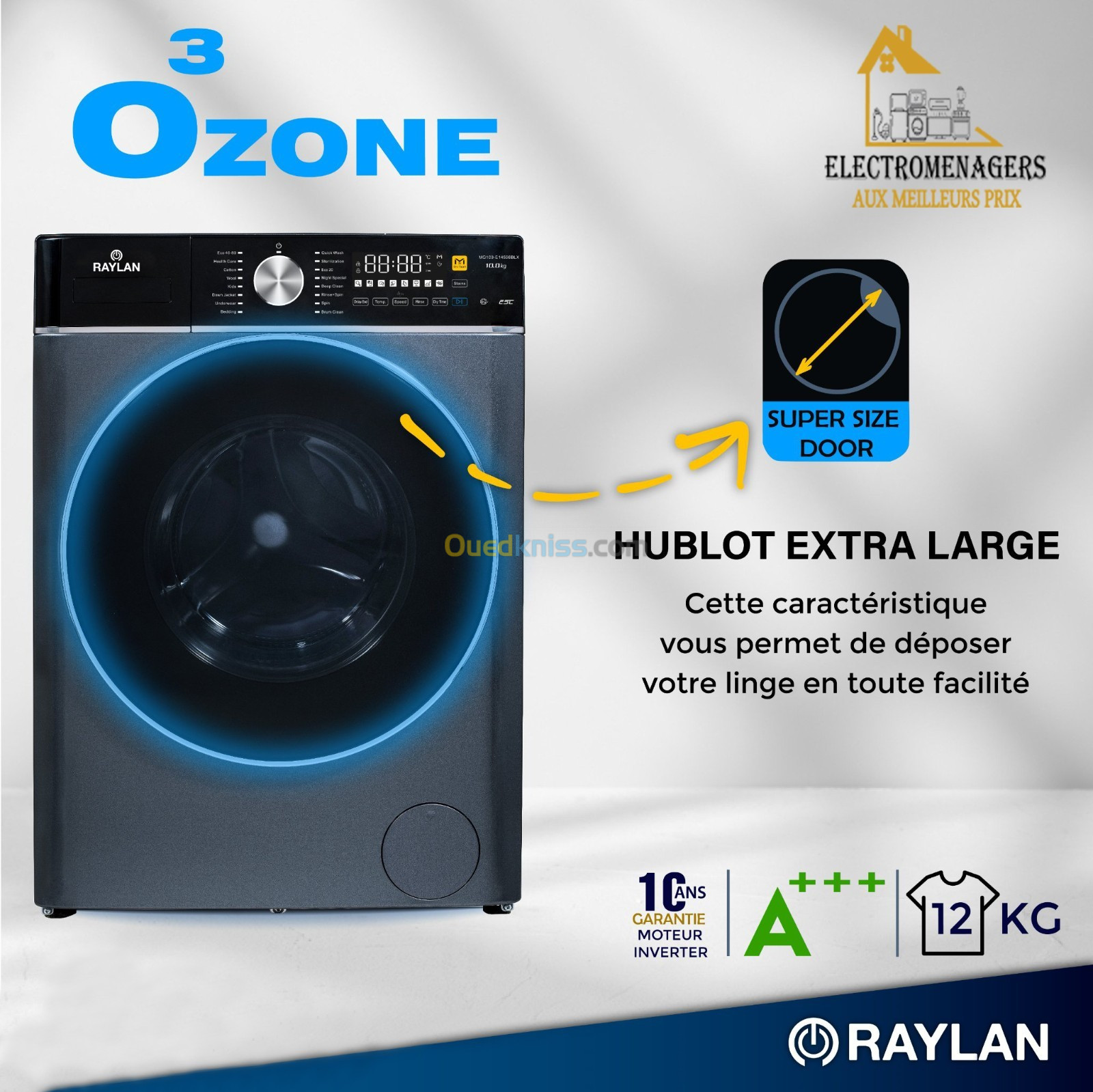 Machine à laver Raylan (OZONE Séchage a vapeur, 12KG) - Alger Algeria
