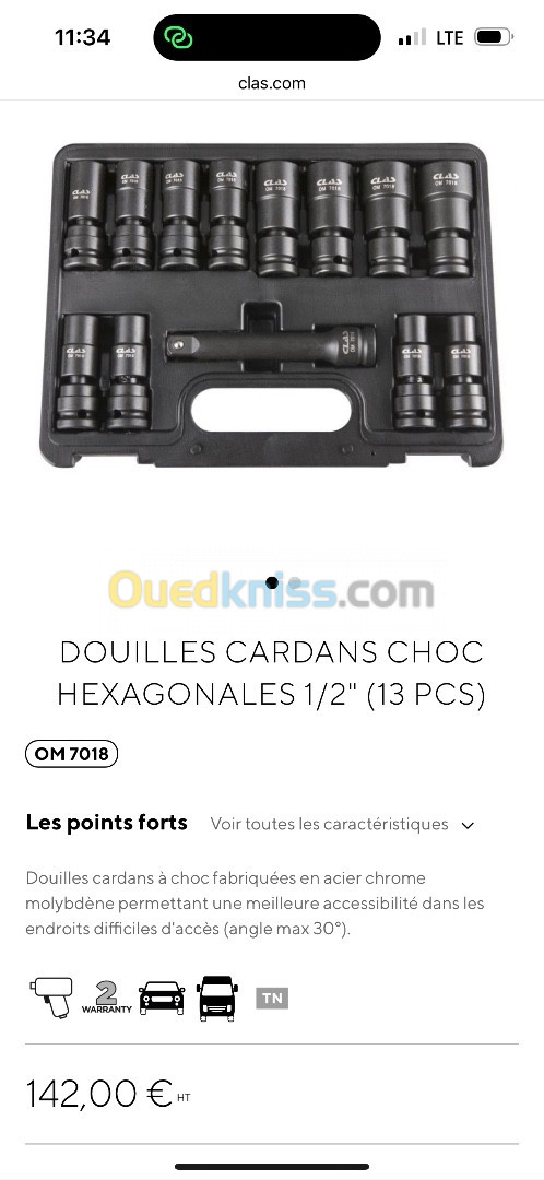 COFFRET DOUILLES CARDANS CLAS