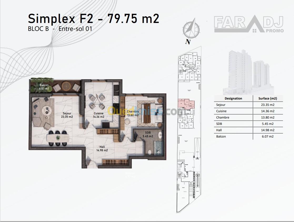 Vente Appartement F2 Alger Ouled fayet