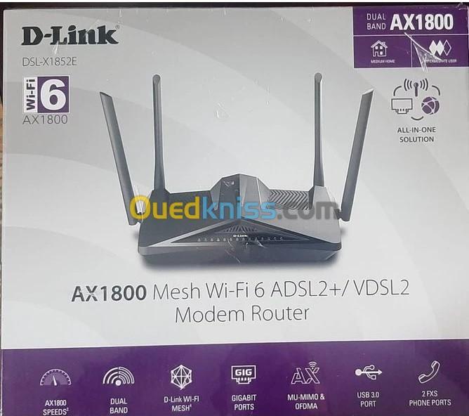 Modem Router D-LINK DSL-X1852E AX1800 MESH WI-FI 6 ADSL / VDSL Avec VOIP