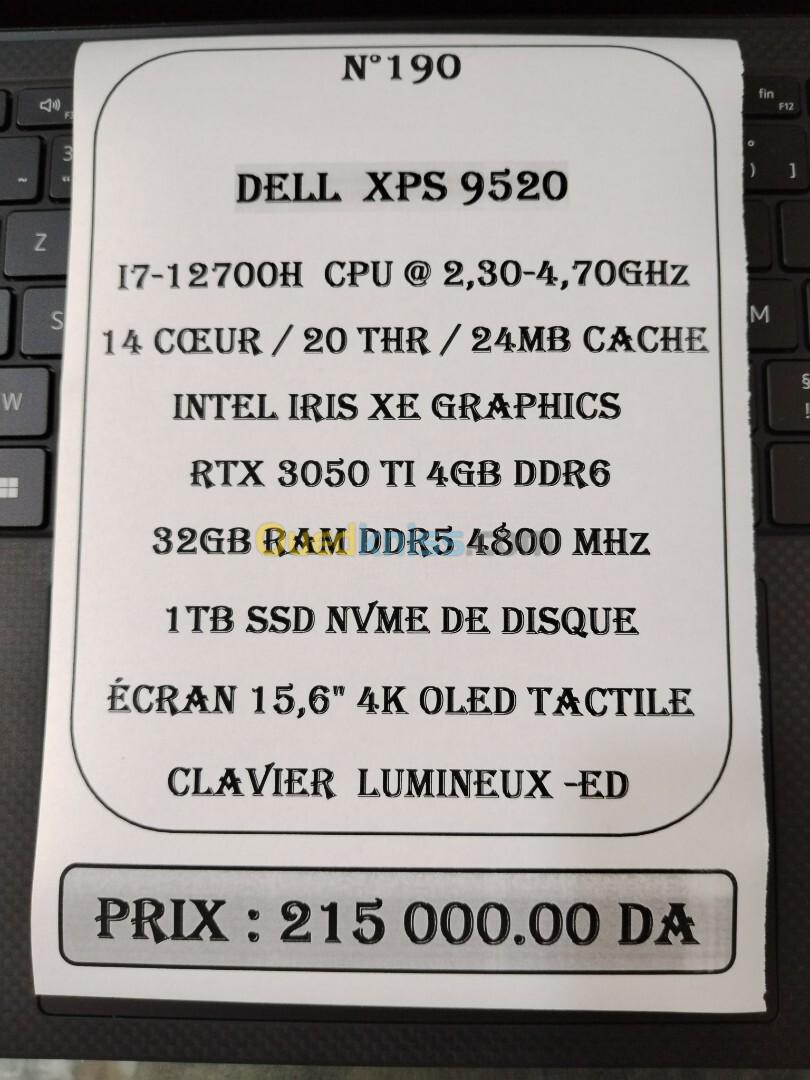 DELL XPS 15-9520 I7-12700H 32GB/1TB NVME/RTX 3050TI 4GB/4K OLED TACTILE