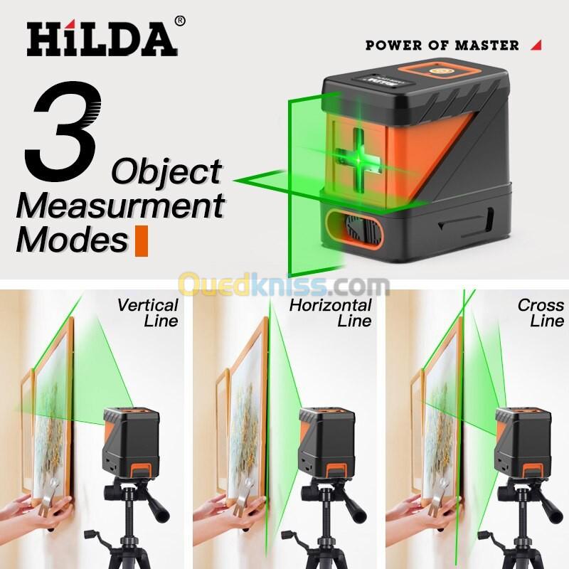 Hilda Laser Niveau Metter 2 Lignes Cross Green Green Light Niveau Laser  Horizontal et Vertical Laser Auto-niveau - Vert