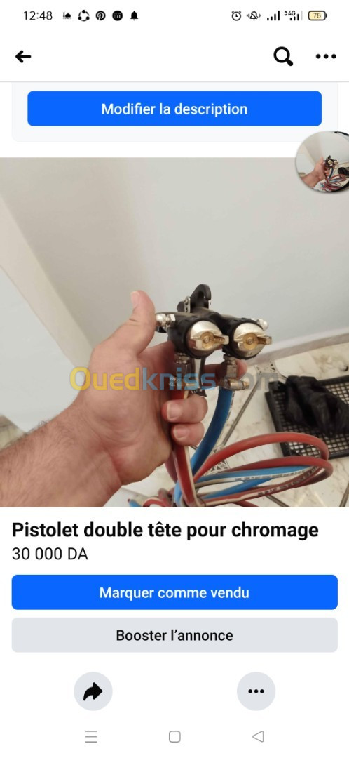 Pistolet double tête pour chromage et produits chimiques 