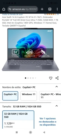 Acer Swift 14 Al Copilot + PC Ultra 7 258V/32GB/1T