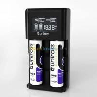 Chargeur de pile Rapide UNIROSS Smart Compact 3T LCD pour Ni-Cd/Ni-MH 14650 18650 26650 AAA AA D C