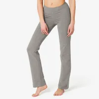 DOMYOS Legging Fitness Long Coton Extensible Ceinture Basse Femme - Fit+ Gris