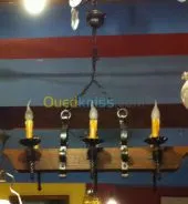 Lustre en fer forgé / bois (chêne) 6 