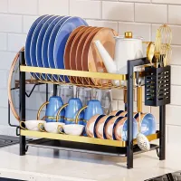 Égouttoir à Vaisselle 2 Niveaux Gold pour Comptoir de Cuisine  حامل أواني ذهبي