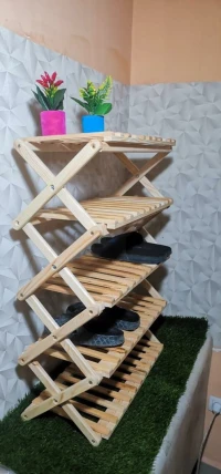 منظم أحذية قابل للطي من 5 رفوفPorte-chaussures pliante en bois rouge 5 Étages
