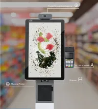 Borne tactile 21.5" en format kiosk ou pupitre, équipée d'une imprimante et d'un scanner code barre