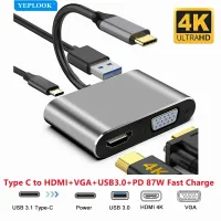 Adaptateur Hub USB Type-C vers HDMI 4K, VGA, USB3.0, USB-C PD 87W, Charge rapide, Support de Dock