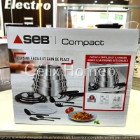 SEB Compact Batterie de cuisine set 20 pcs poêle/Casserole/Spatule/Sauteuse en Inox L953SK04