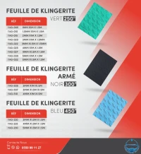Feuille de KLINGERITE (Vert - Bleu -Armé noir)