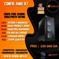 CONFIG AMD R7 - RYZEN 7 9800X3D - B650 PROJECT ZERO - 16GB 6000MHZ - 1TB M.2 - 750W - COUGAR MESH 2