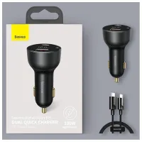 BASEUS SUPERME PPS - 100W DOUBLE CHARGEUR DE VOITURE RAPIDE À AFFICHAGE NUMÉRIQUE