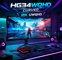 HYBROK LIGHT HG34WQHD - ECRAN GAMING ULTRAWIDE 34" - 2K UWQHD - CURVED - DALL VA - 180HZ - 1MS - HDMI X2 - VGA - BLACK