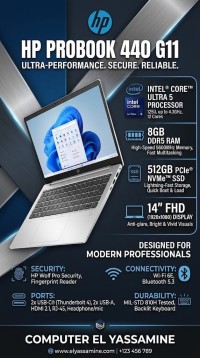 HP PROBOOK 440 G11 Ultra 5 8GB RAM DDR5 512GB SSD Ecran 14" FHD IPS