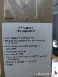 HP Laptop 15s-eq2086nf Ryzen 5 5500U /8GB DDR4 /512SSD