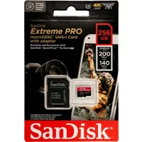 SANDISK EXTREME PRO 256GB - CARTE MÉMOIRE MSDXC UHS-I - JUSQU'À 200 MO/S - UHD 4K - AVEC ADAPTER