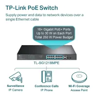 TP-LINK TL-SG1218MPE - SMART SWITCH GIGABIT 18 PORTS AVEC 16 PORTS POE+ 10/100/1000 MBPS -QoS - IGMP