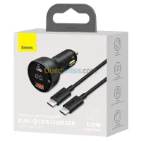 BASEUS SUPERME PPS - 100W DOUBLE CHARGEUR DE VOITURE RAPIDE À AFFICHAGE NUMÉRIQUE