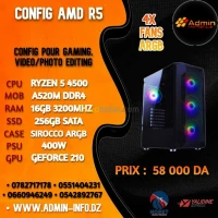 CONFIG AMD R5 - RYZEN 5 4500 - A520M DDR4 - 16G - 256GB SSD - 400 W - SIROCCO ARGB 4 FANS - BLACK
