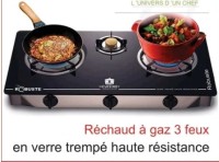 Réchaud a gaz 3 Feux en verre trempé Noir Robuste