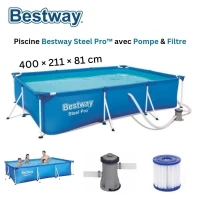 Piscine Hors Sol Rectangle Steel Pro 400x211x81cm Avec Pompe De Filtration d'eau et Filtre - Bestway