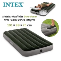 Matelas Gonflable 1.5 Place avec Pompe à Pied intégrée 191x99x25cm pour Camping et plage - Intex