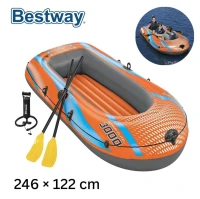 Bateau Barque Pneumatique Gonflable 3 places avec 2 Rames et Pompe 246 x 122 cm Bestway - قارب