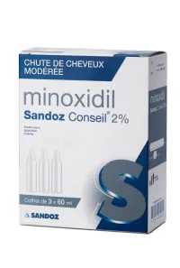 MINOXIDIL SANDOZ 2% chute de cheveux  علاج تساقط الشعر  produit europeen  boite de 3 flacons