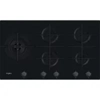 WHIRLPOOL TABLE DE CUISSON 5 FEUX VERRE NOIR FONTE AVEC DOUBLE ALLUMAGE FLAMES PRECISION W COLLECTIONS 90 CM 2 ANS DE GARANTIE