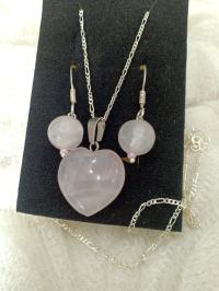 Parure argent et pierre naturelle semi précieuse quartz rose..طاقم فضةبحجر طبيعي الكوارتز الوردي thumbnail 4