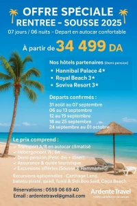 TOP PROMO VOYAGE ORGANISE TUNISIE SEPTEMBRE  