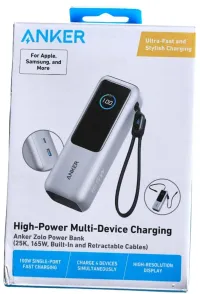 Power Bank Anker Zolo 25000mAh 165W 3 Ports USB-C 100W , câble intégré+câble rétractable