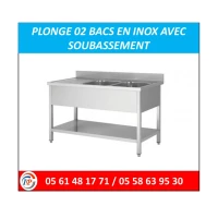 PLONGE 02 BACS EN INOX AVEC SOUBASSEMENT   