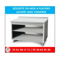 DESSERTE EN INOX A PLACARD OUVERT AVEC ÉTAGÈRES 