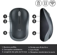 Logitech Souris Sans Fil M185 , Ambidextre,Compatible PC,Mac,Ordinateur Portable - Gris