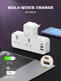 MULTIPRISE LDNIO SC2311 AVEC 3USB 20W ET 2PRISES ÉLECTRIQUES ET VEILLEUSE