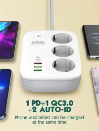 Multiprise intelligente Wi-Fi SEW3452 LDNIO 3 prises + 1 PD + 1QC 3.0 + 2 Auto-ID prise