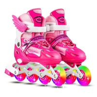 رياضة-roller-patins-a-roues-rose-alignees-reglables-avec-lumineuses-pour-enfants-fitness-interieur-et-exterieur-بئر-خادم-الجزائر
