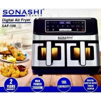 Sonashi Friteuse à Air Numérique Double Bac 10L, 2600 W Digital multiprogrammes  SAF-106