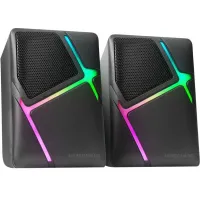MARSGAMING MS-HB Black, Gaming Speakers RGB Flow, Inverted Drivers and 3D-Surround Sound 10W, Compact Speakers with Volume Control Box, Universal 3.5mm Jack Connection