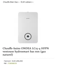 Chaudière Chauffe bain chauffe eau gaz 15L ELM LEBLANC 