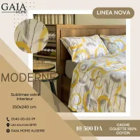 Parure cache couette et Taies d'oreillers 100% coton - LINEA NOVA 2 places