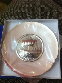 Vintage assiette en argent 830 décor marin, voilier