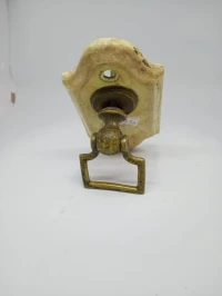 Ancienne poignée tirette de porte en bronze et plaque émaillé