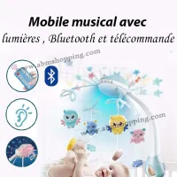 Mobile musical avec lumières , Bluetooth et télécommande علاقة المهد 