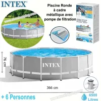 Piscine Ronde 366*76 cm à cadre métallique avec une pompe de filtration  Intex