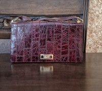حقائب-اليد-sac-vintage-brevete-vrai-cuir-bordeaux-effet-croco-patchwork-annees-80-أوزلاقن-بجاية-الجزائر